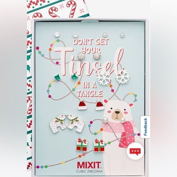 Mixit Gold Tone Christmas 9 Pair Cubic Zirconia Earring Set NWT 3 poly mailers - Picture 1 of 7